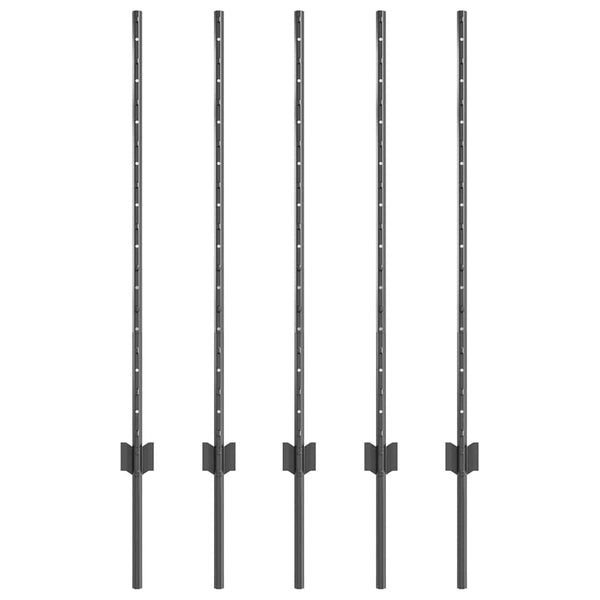 Zaunpfosten Grau Stahl 100 cm, 5er-Set