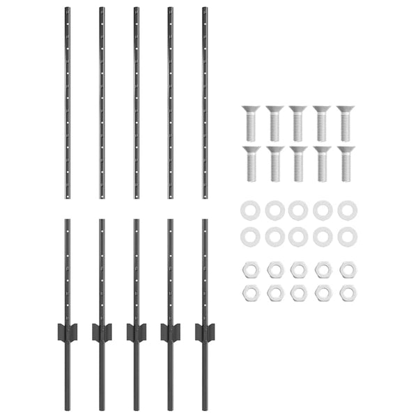 Zaunpfosten Grau Stahl 100 cm, 5er-Set