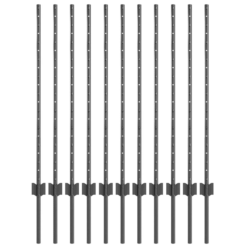 Zaunpfosten Stahl Grau 100cm 11er Set
