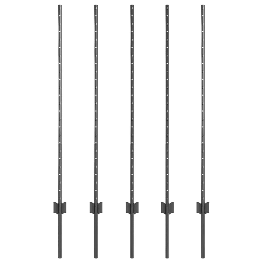 Zaunpfosten Stahl Grau 120 cm, 5er-Set