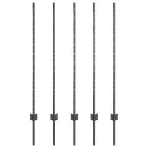 Zaunpfosten Stahl Grau 120 cm, 5er-Set