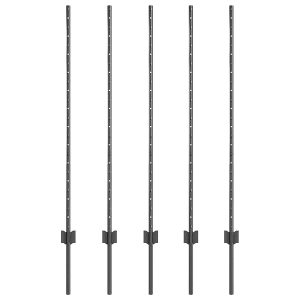 Zaunpfosten Stahl Grau 120 cm, 5er-Set