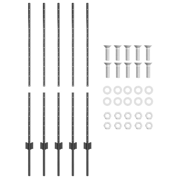 Zaunpfosten Stahl Grau 120 cm, 5er-Set