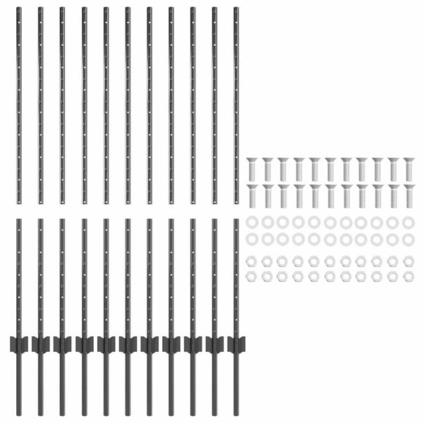 Stahl Zaunpfosten Grau 120 cm - 11er Set