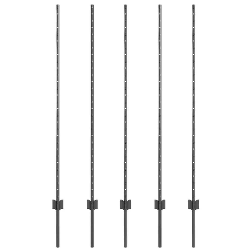 Zaunpfosten Stahl Grau 140cm 5er-Set