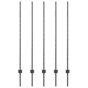 Zaunpfosten Stahl Grau 140cm 5er-Set