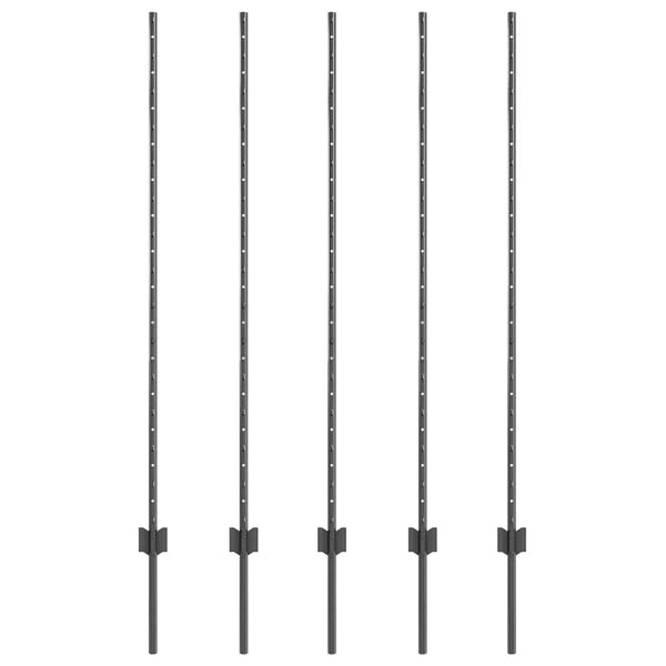 Zaunpfosten Stahl Grau 140cm 5er-Set