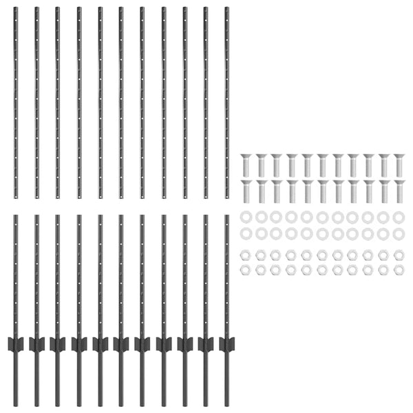 Stahl Zaunpfosten Grau 140 cm - 11er Set