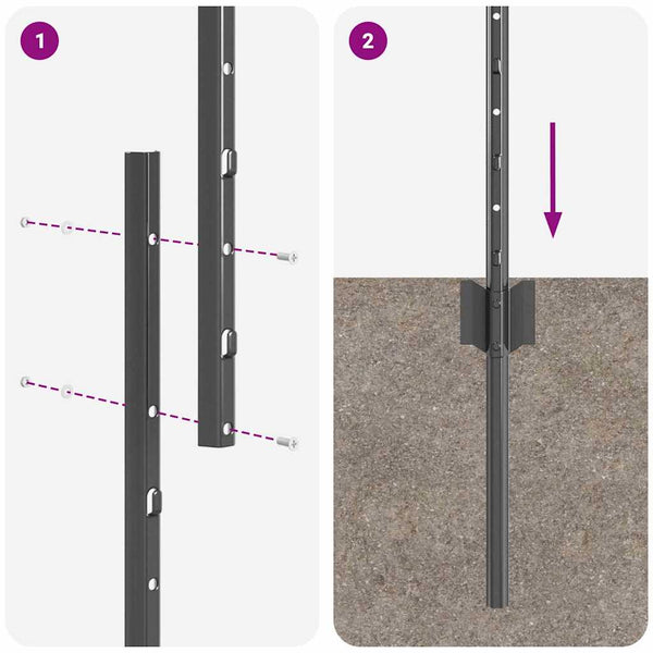 Stahl Zaunpfosten Grau 150 cm - 11er Set