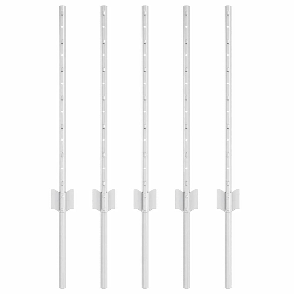 Stahl Zaunpfosten Silber 60cm, 5er Set