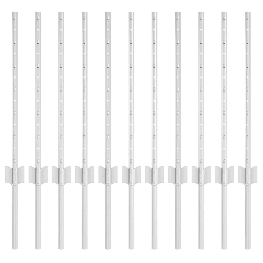 Stahl Zaunpfosten Silber 60cm, 11er Set