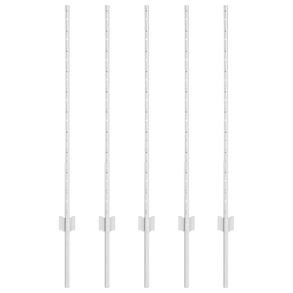 Zaunpfosten Silber Stahl 100cm 5er-Set