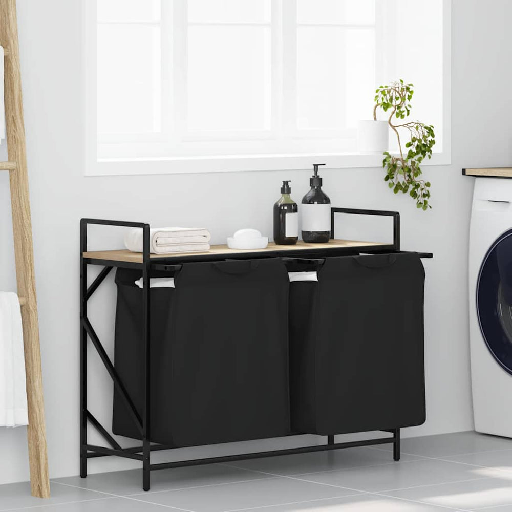 vidaXL Laundry Hamper with 2 Compartments and Shelf Sonoma Oak
