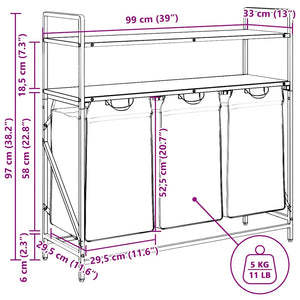 vidaXL Panier à linge à 3 compartiments avec étagères Chêne noir