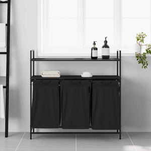 vidaXL Panier à linge à 3 compartiments avec étagères Chêne noir