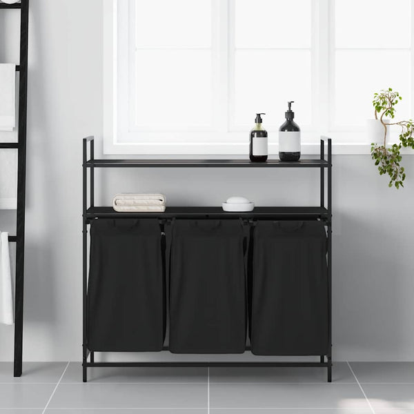 vidaXL Panier à linge à 3 compartiments avec étagères Chêne noir
