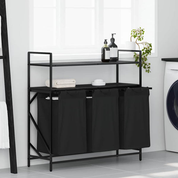 vidaXL Panier à linge à 3 compartiments avec étagères Chêne noir