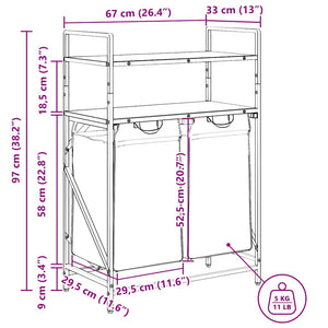 vidaXL Panier à linge 2 compartiments avec étagères Chêne fumé
