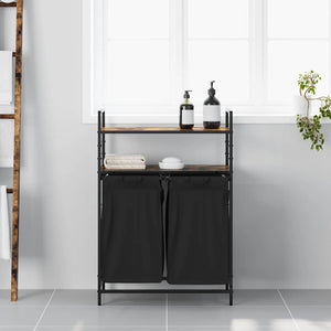 vidaXL Panier à linge 2 compartiments avec étagères Chêne fumé