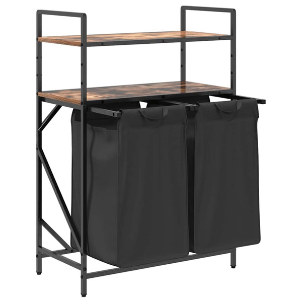 vidaXL Panier à linge 2 compartiments avec étagères Chêne fumé