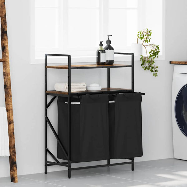 vidaXL Panier à linge 2 compartiments avec étagères Chêne fumé