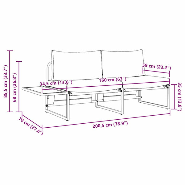 Gartensofa Hellgrau mit Kissen 200cm
