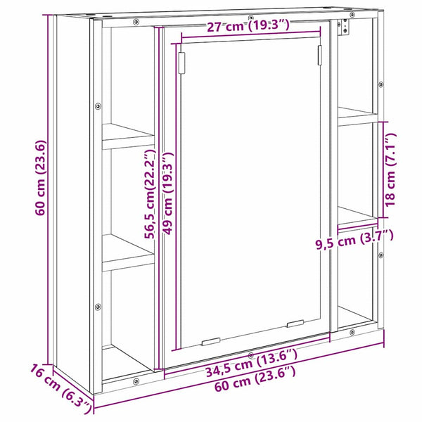 vidaXL Armoire de toilette chêne Sonoma 60 x 16 x 60 cm Bois d'ingénierie