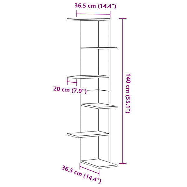 Eckregal Wandregal Schwarz Eiche 140cm