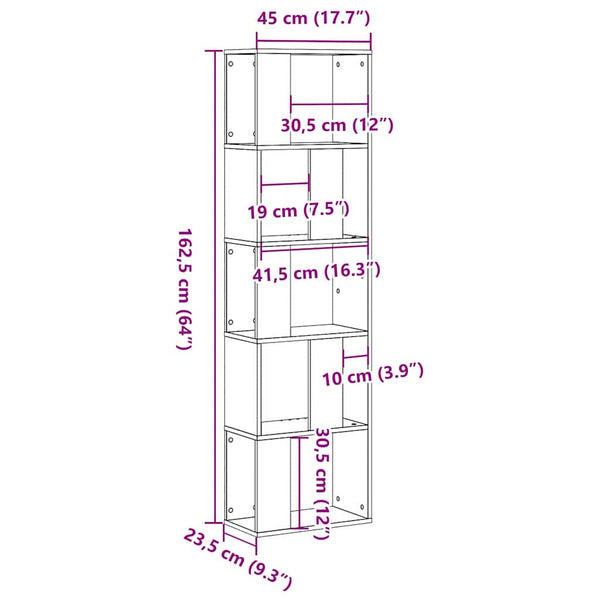 Schwarzes Bücherregal Eichenoptik, 162,5 cm hoch
