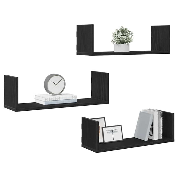 Wandregale 3er Set Schwarz Eiche
