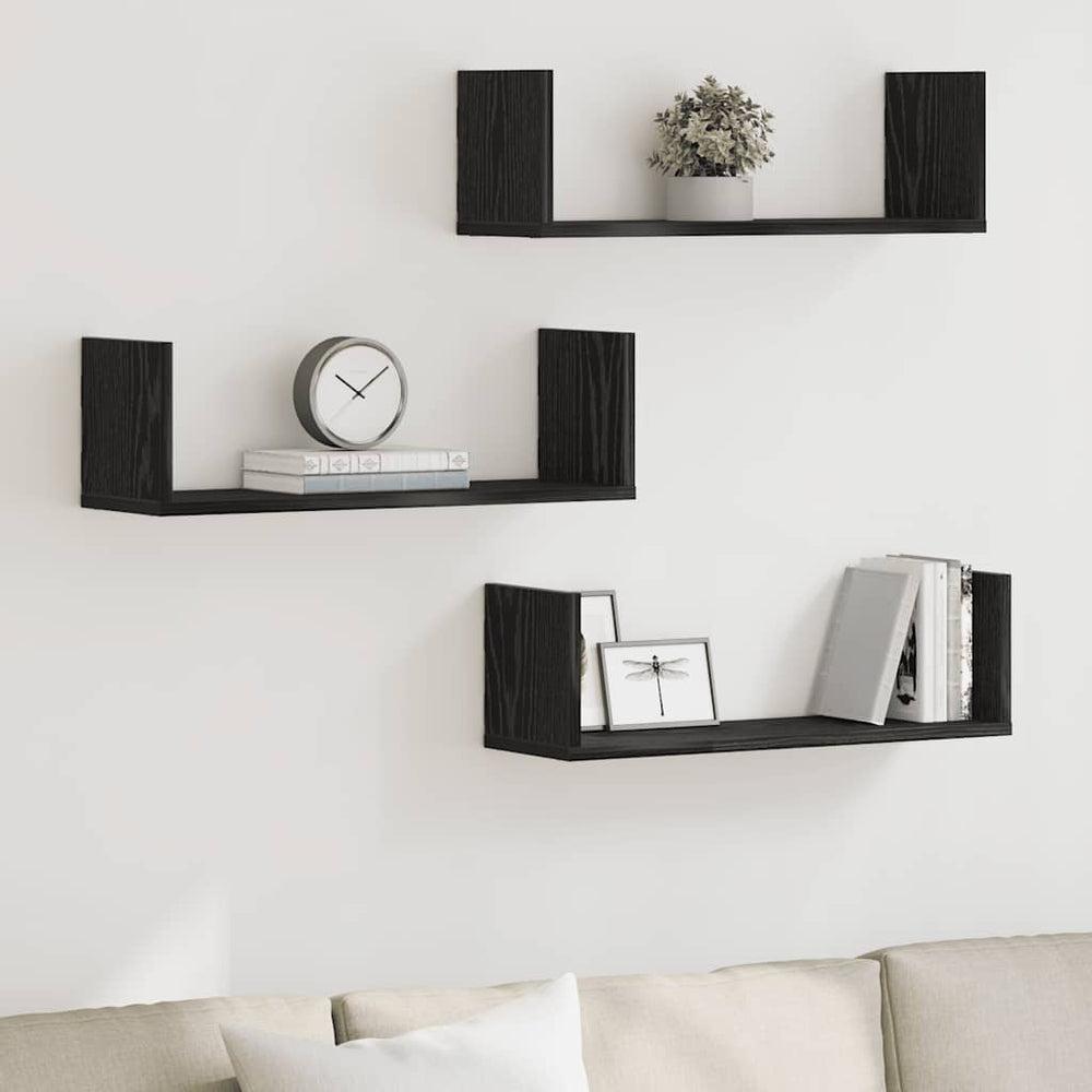 Wandregale 3er Set Schwarz Eiche