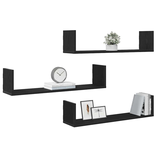 Wandregale 3er Set Schwarz Eiche 80cm