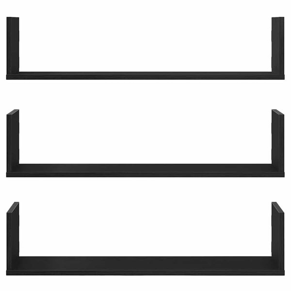Wandregale 3er Set Schwarz Eiche 80cm