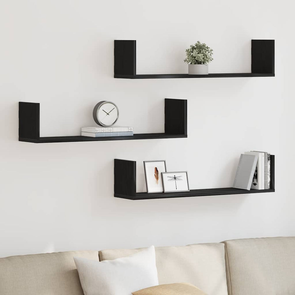 Wandregale 3er Set Schwarz Eiche 80cm