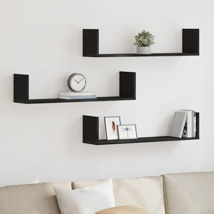Wandregale 3er Set Schwarz Eiche 80cm