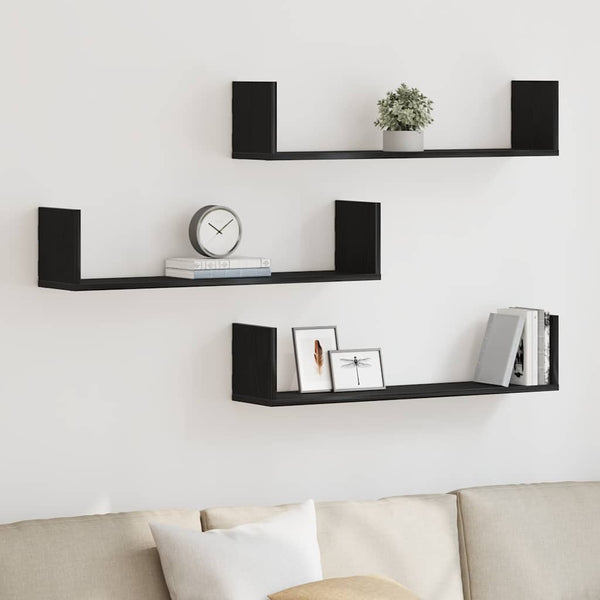 Wandregale 3er Set Schwarz Eiche 80cm