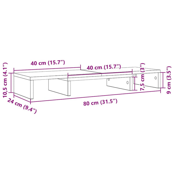 Verstellbarer Monitorständer Schwarz Eiche 80 cm