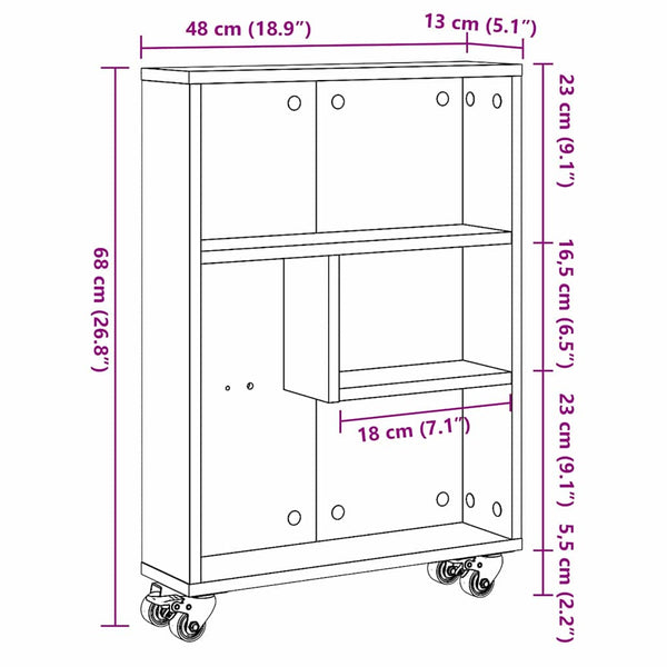 vidaXL Chariot de rangement étroit noir aspect chêne