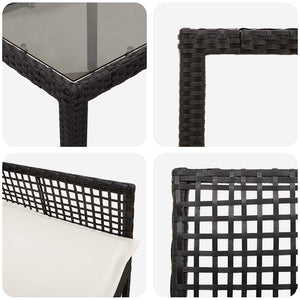 Garten Essgruppe 3-teilig Poly-Rattan Schwarz
