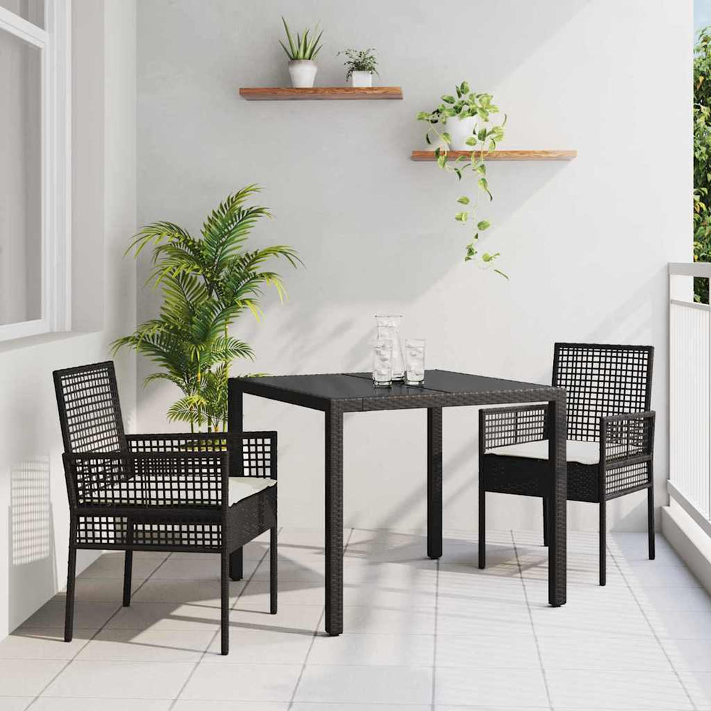 Garten Essgruppe 3-teilig Poly-Rattan Schwarz