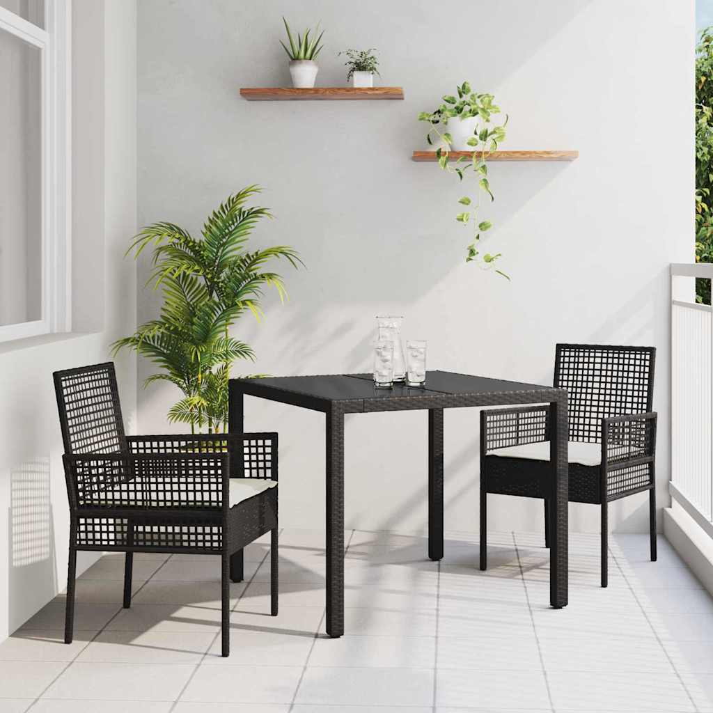Garten Essgruppe 3-teilig Poly-Rattan Schwarz