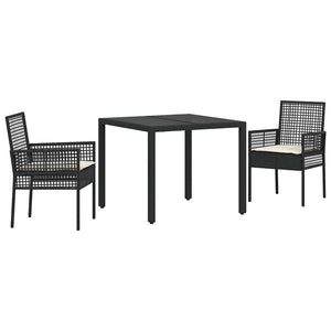 Garten Essgruppe 3-teilig Poly-Rattan Schwarz
