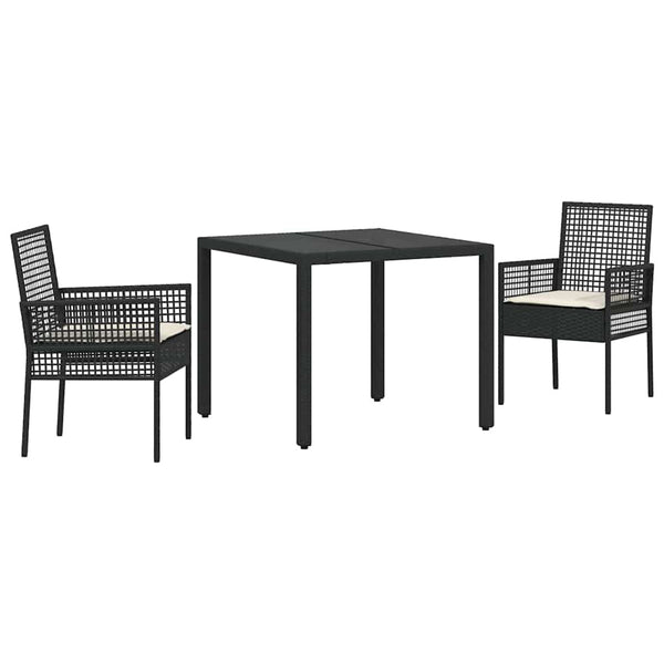 Garten Essgruppe 3-teilig Poly-Rattan Schwarz