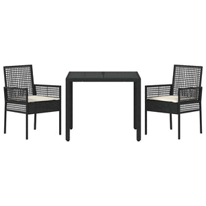 Garten Essgruppe 3-teilig Poly-Rattan Schwarz