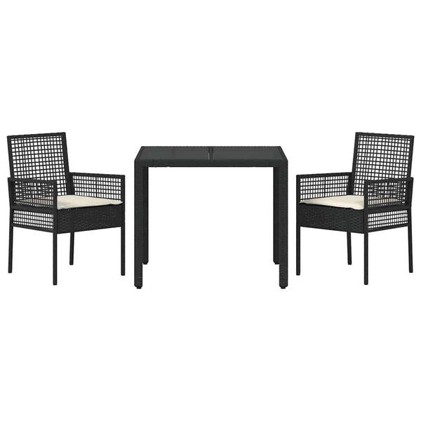 Garten Essgruppe 3-teilig Poly-Rattan Schwarz