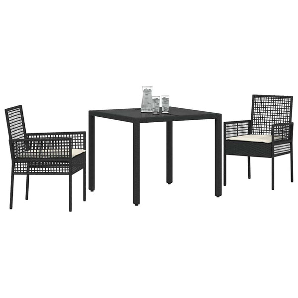 Garten Essgruppe 3-teilig Poly-Rattan Schwarz