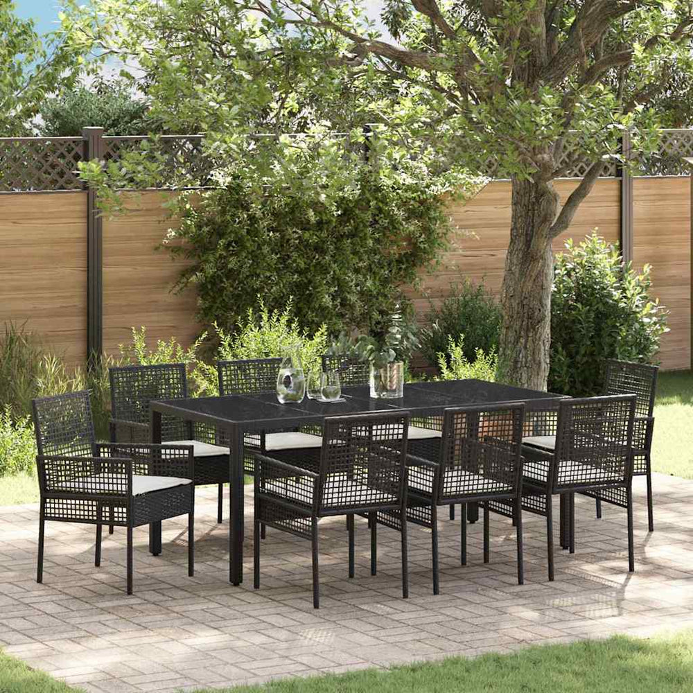 Garten Essgruppe 9-teilig Schwarz Rattan