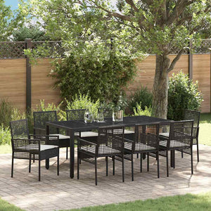 Garten Essgruppe 9-teilig Schwarz Rattan