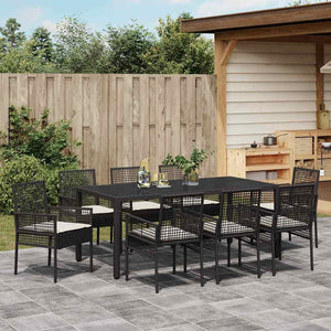 Garten Essgruppe 9-teilig Schwarz Rattan