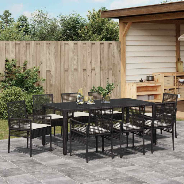 Garten Essgruppe 9-teilig Schwarz Rattan